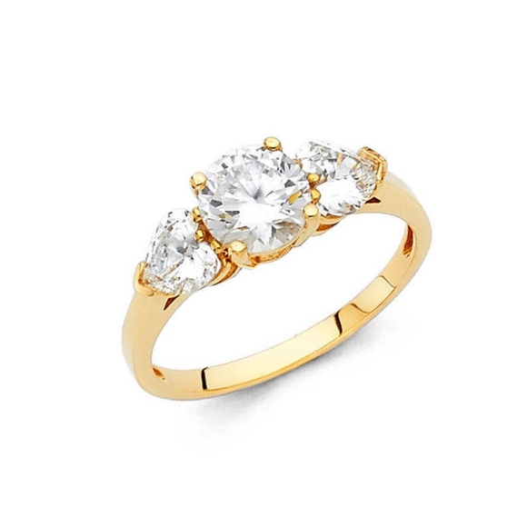 14k Solid Yellow Gold 2.0 Ct Simulated Cubic Zirconia 3 Three Stone Engagement - Picture 1 of 10